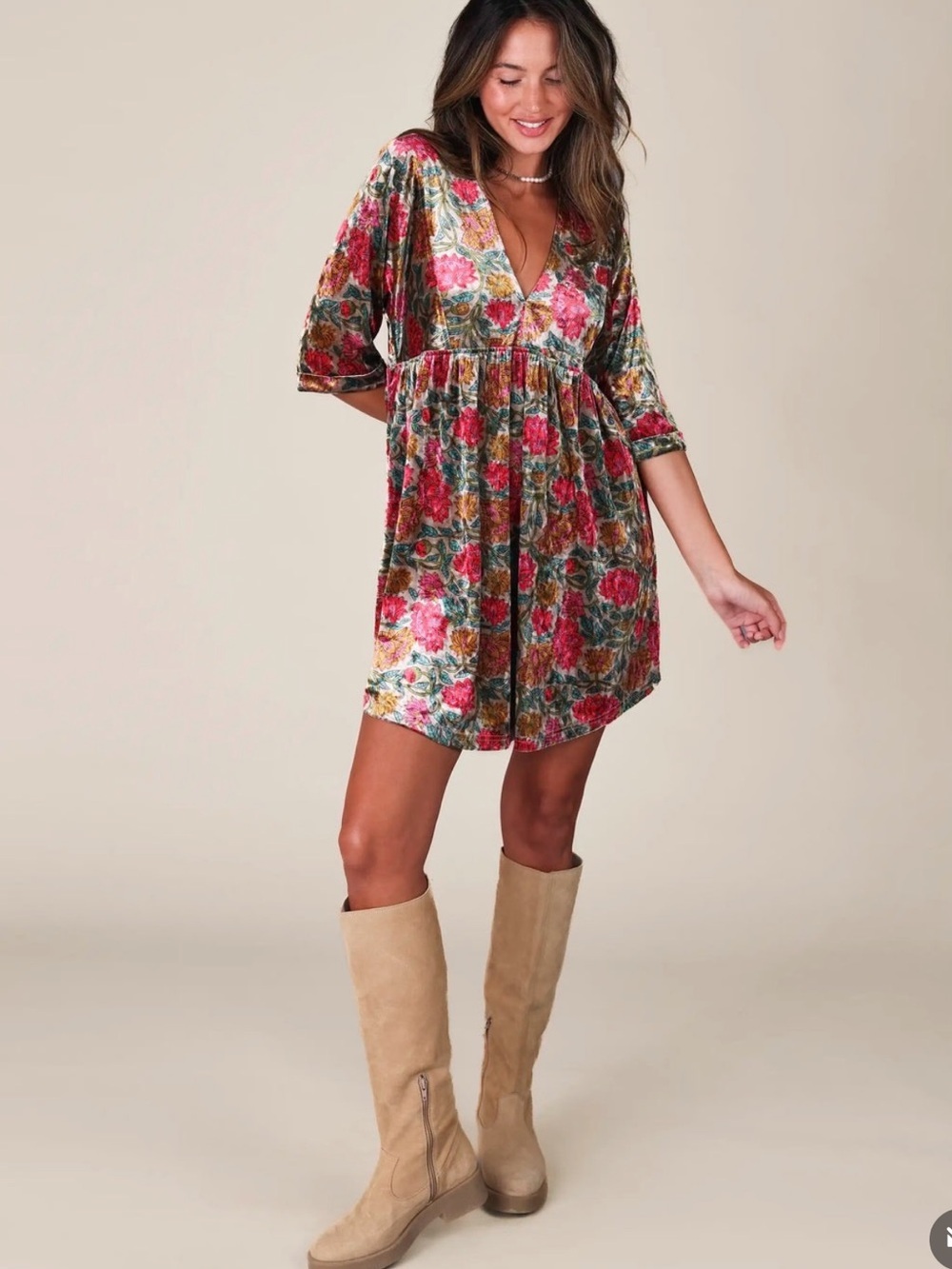 Natural Life Burn Velvet Carly Dress floral  relaxed babydoll empire boho size M - Picture 2 of 11